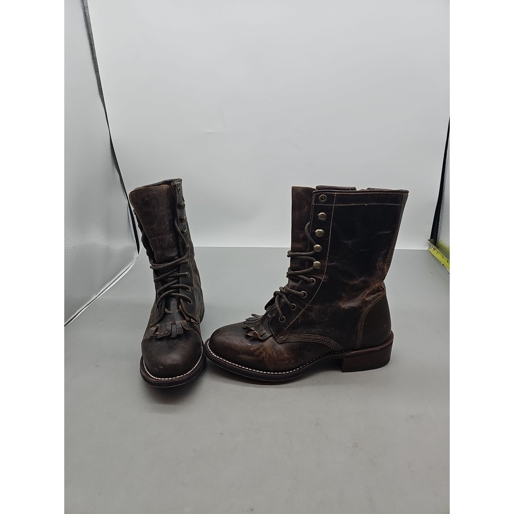 VINTAGE LAREDO WOMAN GRANNY GOTH PUNK KILTIE LACES BOOTS BURGUNDY BLACK Size 6.5